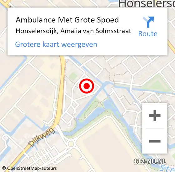 Locatie op kaart van de 112 melding: Ambulance Met Grote Spoed Naar Honselersdijk, Amalia van Solmsstraat op 26 september 2018 23:31