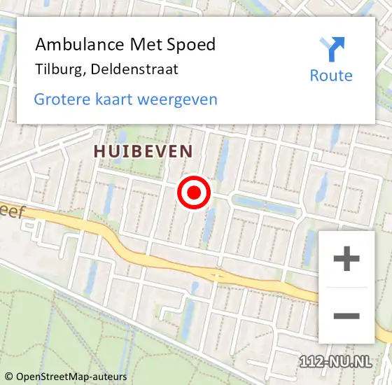 Locatie op kaart van de 112 melding: Ambulance Met Spoed Naar Tilburg, Deldenstraat op 27 september 2018 00:52