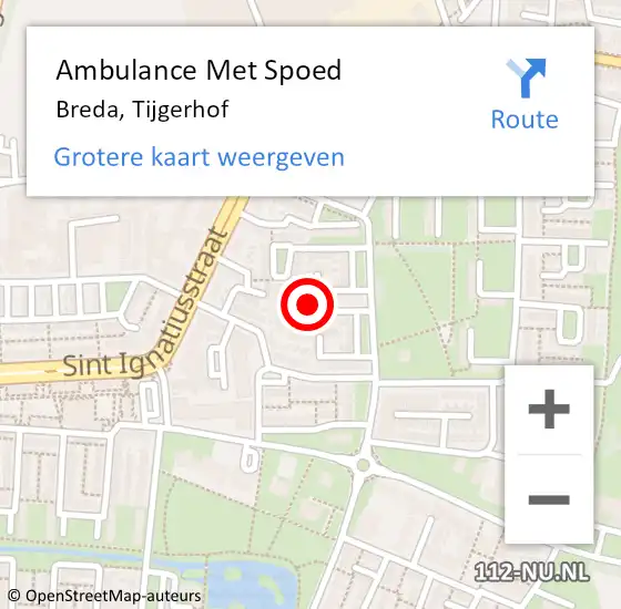 Locatie op kaart van de 112 melding: Ambulance Met Spoed Naar Breda, Tijgerhof op 27 september 2018 01:23