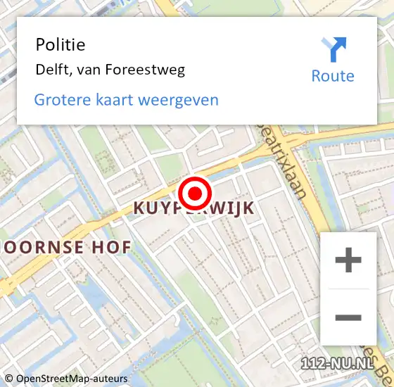Locatie op kaart van de 112 melding: Politie Delft, van Foreestweg op 27 september 2018 01:35