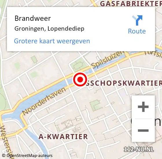 Locatie op kaart van de 112 melding: Brandweer Groningen, Lopendediep op 27 september 2018 02:23