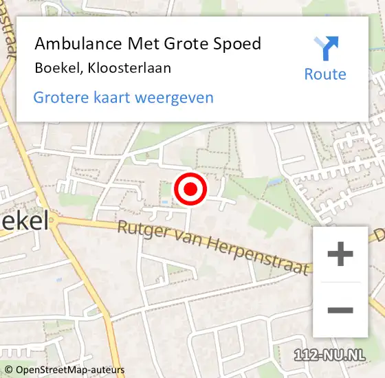 Locatie op kaart van de 112 melding: Ambulance Met Grote Spoed Naar Boekel, Kloosterlaan op 27 september 2018 02:29