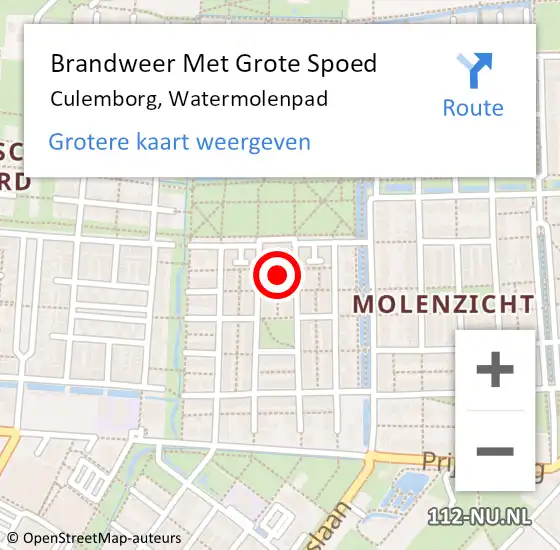 Locatie op kaart van de 112 melding: Brandweer Met Grote Spoed Naar Culemborg, Watermolenpad op 27 september 2018 04:08