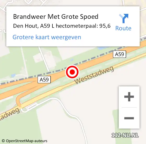 Locatie op kaart van de 112 melding: Brandweer Met Grote Spoed Naar Den Hout, A59 Li hectometerpaal: 96,6 op 27 september 2018 04:28