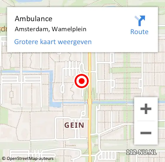 Locatie op kaart van de 112 melding: Ambulance Amsterdam, Wamelplein op 27 september 2018 08:59