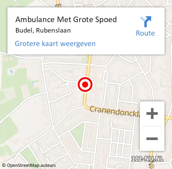 Locatie op kaart van de 112 melding: Ambulance Met Grote Spoed Naar Budel, Rubenslaan op 27 september 2018 09:03