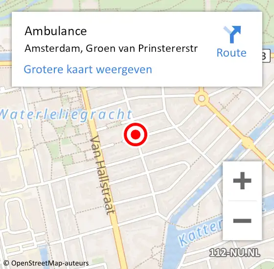 Locatie op kaart van de 112 melding: Ambulance Amsterdam, Groen Van Prinstererstr op 27 september 2018 09:50