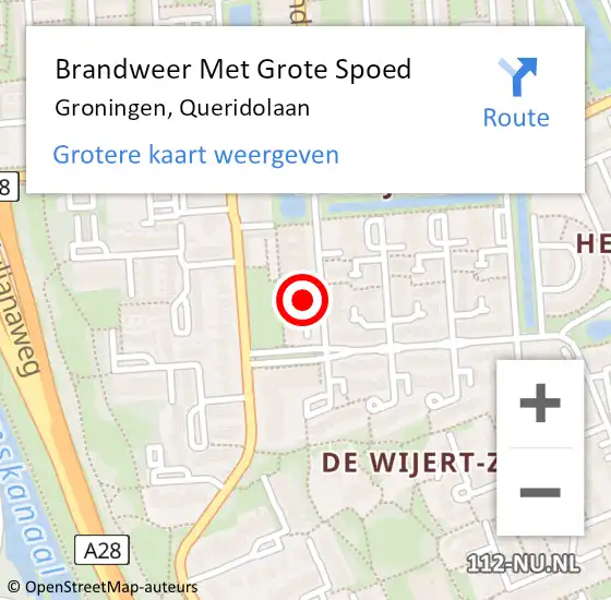 Locatie op kaart van de 112 melding: Brandweer Met Grote Spoed Naar Groningen, Queridolaan op 10 maart 2014 11:03