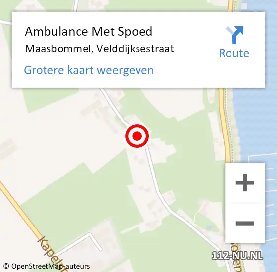 Locatie op kaart van de 112 melding: Ambulance Met Spoed Naar Maasbommel, Velddijksestraat op 27 september 2018 12:19