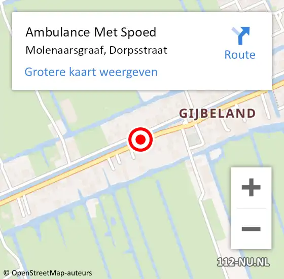 Locatie op kaart van de 112 melding: Ambulance Met Spoed Naar Molenaarsgraaf, Dorpsstraat op 27 september 2018 12:49