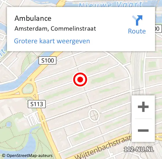 Locatie op kaart van de 112 melding: Ambulance Amsterdam, Commelinstraat op 27 september 2018 16:24