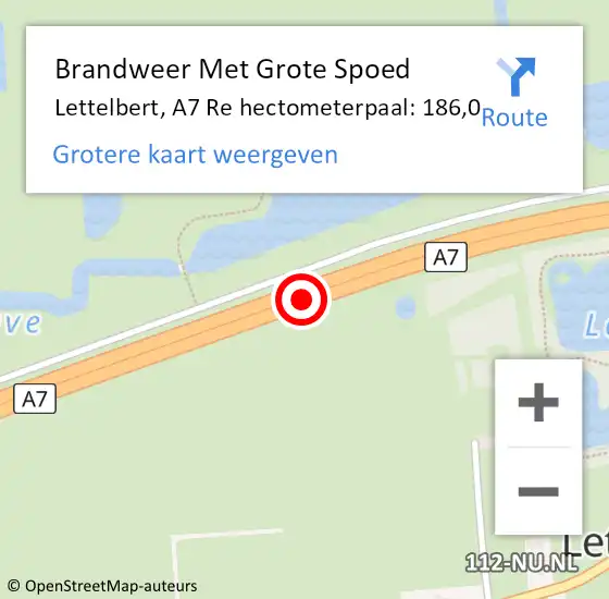 Locatie op kaart van de 112 melding: Brandweer Met Grote Spoed Naar Lettelbert, A7 Re hectometerpaal: 186,0 op 27 september 2018 17:26