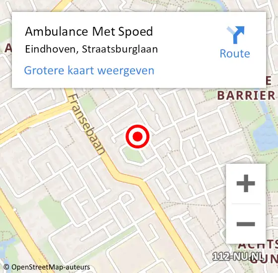 Locatie op kaart van de 112 melding: Ambulance Met Spoed Naar Eindhoven, Straatsburglaan op 27 september 2018 19:11