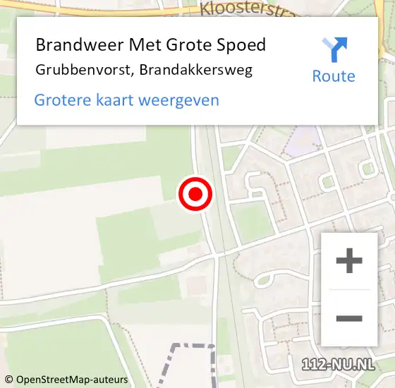 Locatie op kaart van de 112 melding: Brandweer Met Grote Spoed Naar Grubbenvorst, Brandakkersweg op 27 september 2018 22:17