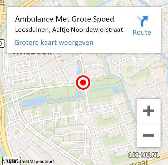 Locatie op kaart van de 112 melding: Ambulance Met Grote Spoed Naar Loosduinen, Aaltje Noordewierstraat op 27 september 2018 22:56