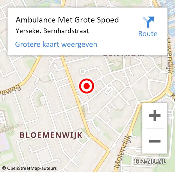 Locatie op kaart van de 112 melding: Ambulance Met Grote Spoed Naar Yerseke, Bernhardstraat op 10 maart 2014 12:08