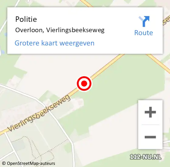 Locatie op kaart van de 112 melding: Politie Overloon, Vierlingsbeekseweg op 28 september 2018 08:16