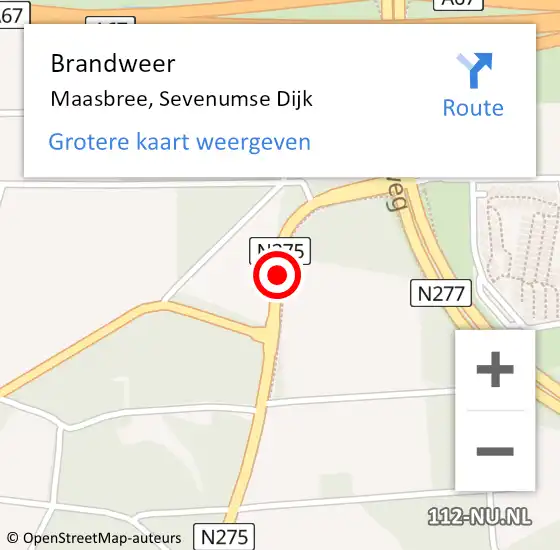 Locatie op kaart van de 112 melding: Brandweer Maasbree, Sevenumse Dijk op 28 september 2018 08:23