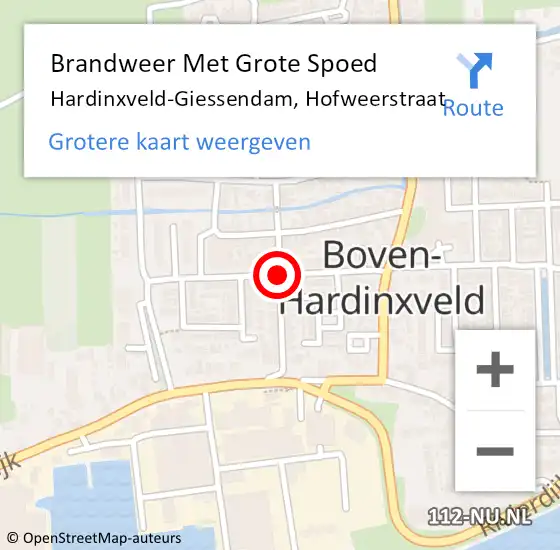 Locatie op kaart van de 112 melding: Brandweer Met Grote Spoed Naar Hardinxveld-Giessendam, Hofweerstraat op 28 september 2018 09:29