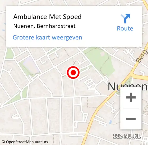 Locatie op kaart van de 112 melding: Ambulance Met Spoed Naar Nuenen, Bernhardstraat op 28 september 2018 09:47