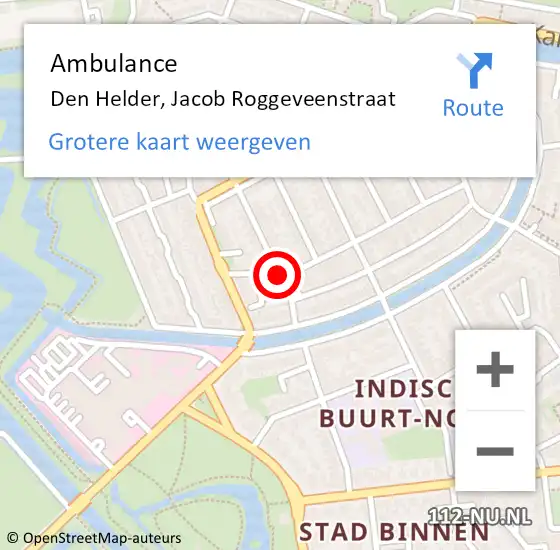 Locatie op kaart van de 112 melding: Ambulance Den Helder, Jacob Roggeveenstraat op 28 september 2018 10:02