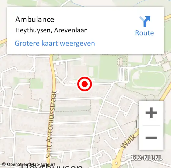 Locatie op kaart van de 112 melding: Ambulance Heythuysen, Arevenlaan op 28 september 2018 11:19