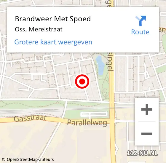 Locatie op kaart van de 112 melding: Brandweer Met Spoed Naar Oss, Merelstraat op 28 september 2018 12:25