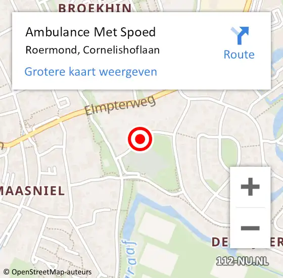 Locatie op kaart van de 112 melding: Ambulance Met Spoed Naar Roermond, Cornelishoflaan op 28 september 2018 13:08