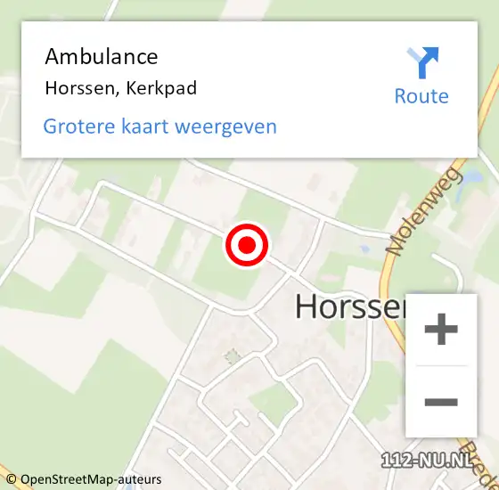 Locatie op kaart van de 112 melding: Ambulance Horssen, Kerkpad op 28 september 2018 13:28