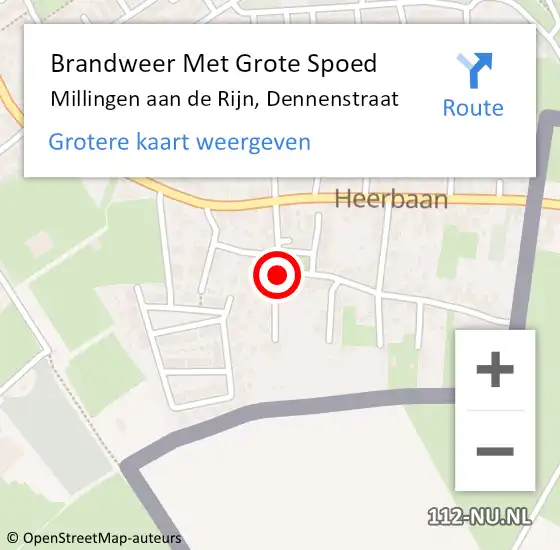 Locatie op kaart van de 112 melding: Brandweer Met Grote Spoed Naar Millingen aan de Rijn, Dennenstraat op 28 september 2018 14:20