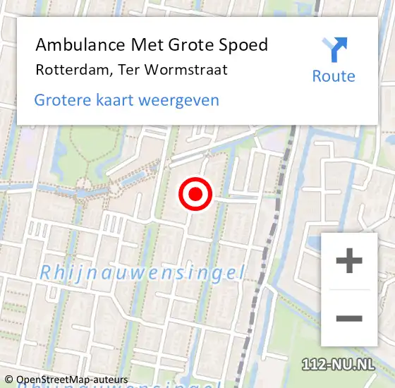 Locatie op kaart van de 112 melding: Ambulance Met Grote Spoed Naar Rotterdam, Ter Wormstraat op 28 september 2018 16:47