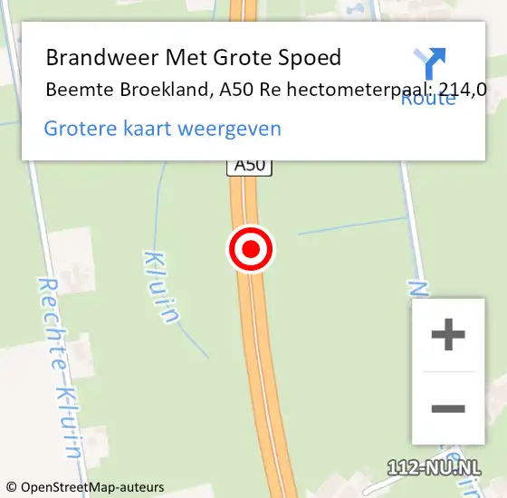 Locatie op kaart van de 112 melding: Brandweer Met Grote Spoed Naar Beemte Broekland, A50 Re hectometerpaal: 214,0 op 28 september 2018 17:47