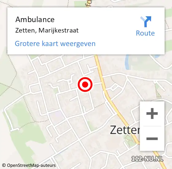 Locatie op kaart van de 112 melding: Ambulance Zetten, Marijkestraat op 28 september 2018 18:14