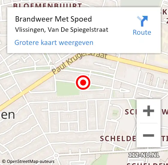 Locatie op kaart van de 112 melding: Brandweer Met Spoed Naar Vlissingen, Van De Spiegelstraat op 28 september 2018 19:07