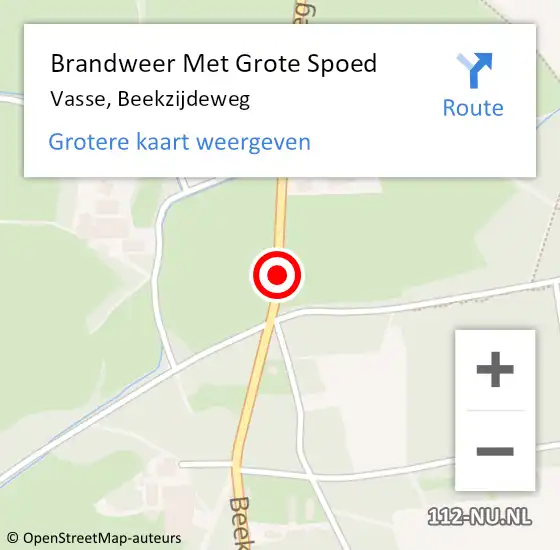 Locatie op kaart van de 112 melding: Brandweer Met Grote Spoed Naar Vasse, Beekzijdeweg op 28 september 2018 20:42