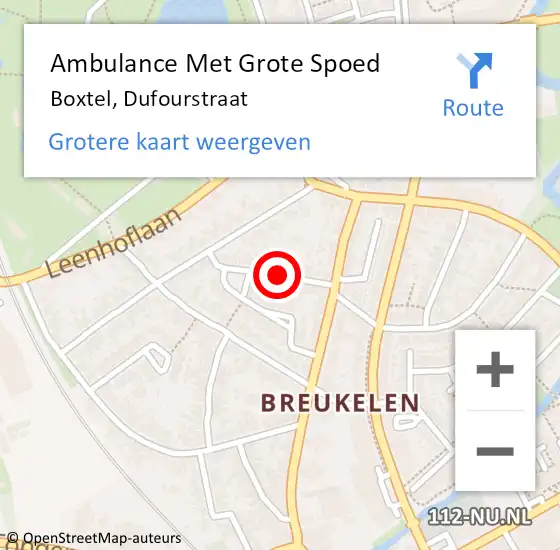 Locatie op kaart van de 112 melding: Ambulance Met Grote Spoed Naar Boxtel, Dufourstraat op 28 september 2018 21:26