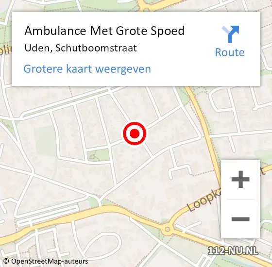 Locatie op kaart van de 112 melding: Ambulance Met Grote Spoed Naar Uden, Schutboomstraat op 28 september 2018 22:58