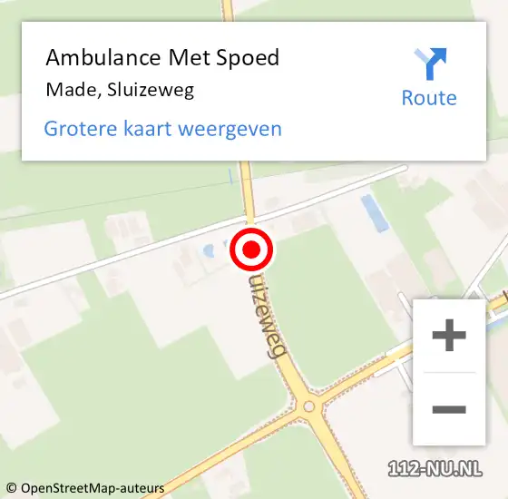 Locatie op kaart van de 112 melding: Ambulance Met Spoed Naar Made, Sluizeweg op 28 september 2018 23:05