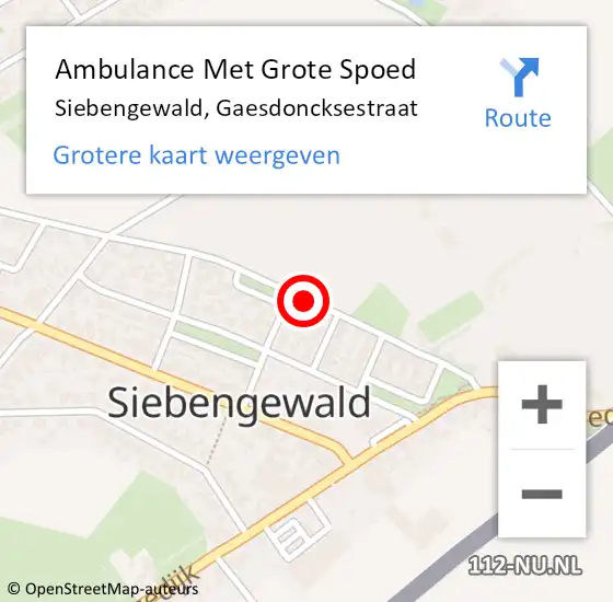 Locatie op kaart van de 112 melding: Ambulance Met Grote Spoed Naar Siebengewald, Gaesdoncksestraat op 29 september 2018 00:03