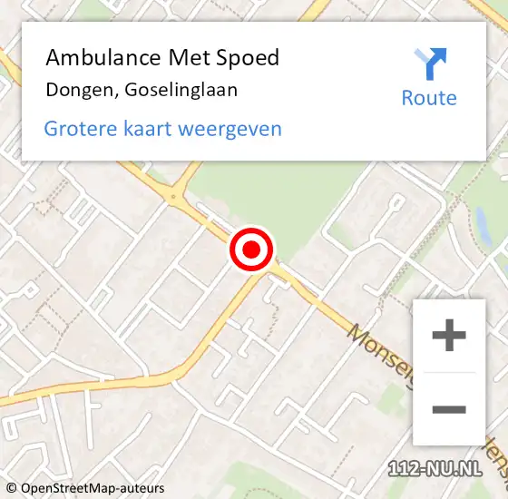 Locatie op kaart van de 112 melding: Ambulance Met Spoed Naar Dongen, Goselinglaan op 29 september 2018 01:25