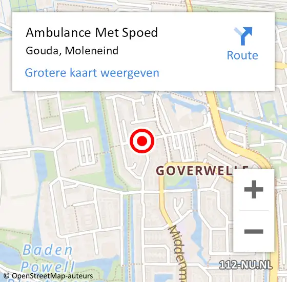 Locatie op kaart van de 112 melding: Ambulance Met Spoed Naar Gouda, Moleneind op 29 september 2018 01:37