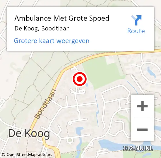 Locatie op kaart van de 112 melding: Ambulance Met Grote Spoed Naar De Koog, Boodtlaan op 29 september 2018 01:46