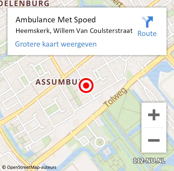 Locatie op kaart van de 112 melding: Ambulance Met Spoed Naar Heemskerk, Willem Van Coulsterstraat op 29 september 2018 03:14