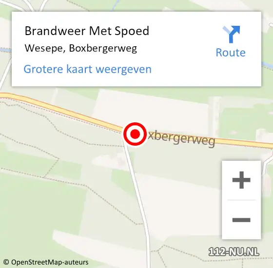 Locatie op kaart van de 112 melding: Brandweer Met Spoed Naar Wesepe, Boxbergerweg op 29 september 2018 05:55
