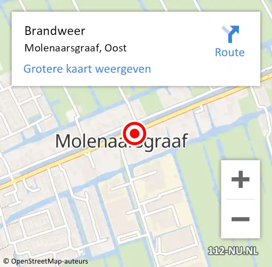 Locatie op kaart van de 112 melding: Brandweer Molenaarsgraaf, Oost op 29 september 2018 07:02