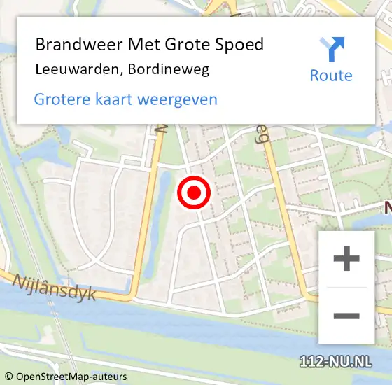 Locatie op kaart van de 112 melding: Brandweer Met Grote Spoed Naar Leeuwarden, Bordineweg op 29 september 2018 07:50