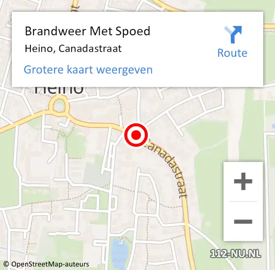 Locatie op kaart van de 112 melding: Brandweer Met Spoed Naar Heino, Canadastraat op 29 september 2018 08:39