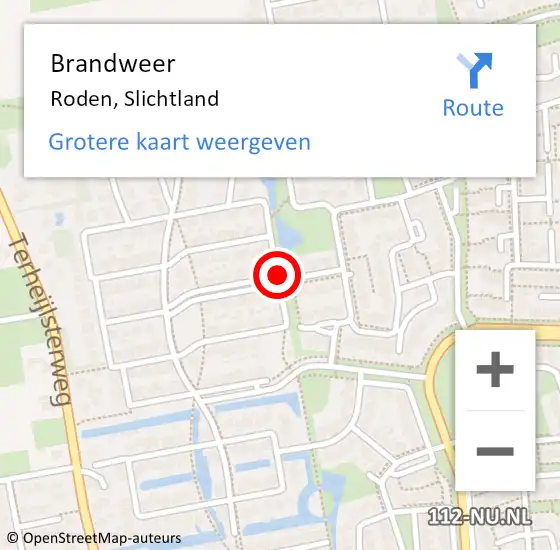 Locatie op kaart van de 112 melding: Brandweer Roden, Slichtland op 29 september 2018 09:48