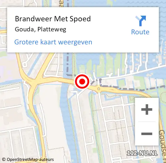 Locatie op kaart van de 112 melding: Brandweer Met Spoed Naar Gouda, Platteweg op 29 september 2018 12:10