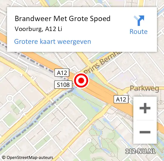 Locatie op kaart van de 112 melding: Brandweer Met Grote Spoed Naar Voorburg, A12 Li op 29 september 2018 13:55